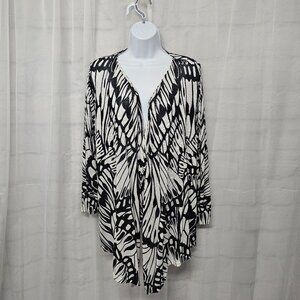 Chico's Cardigan Butterfly Open Black White Artsy Boho Knit 3 (XL)